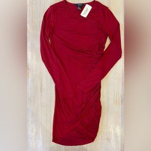 Forever 21 Ruched Long Sleeve Dress - Dark Red